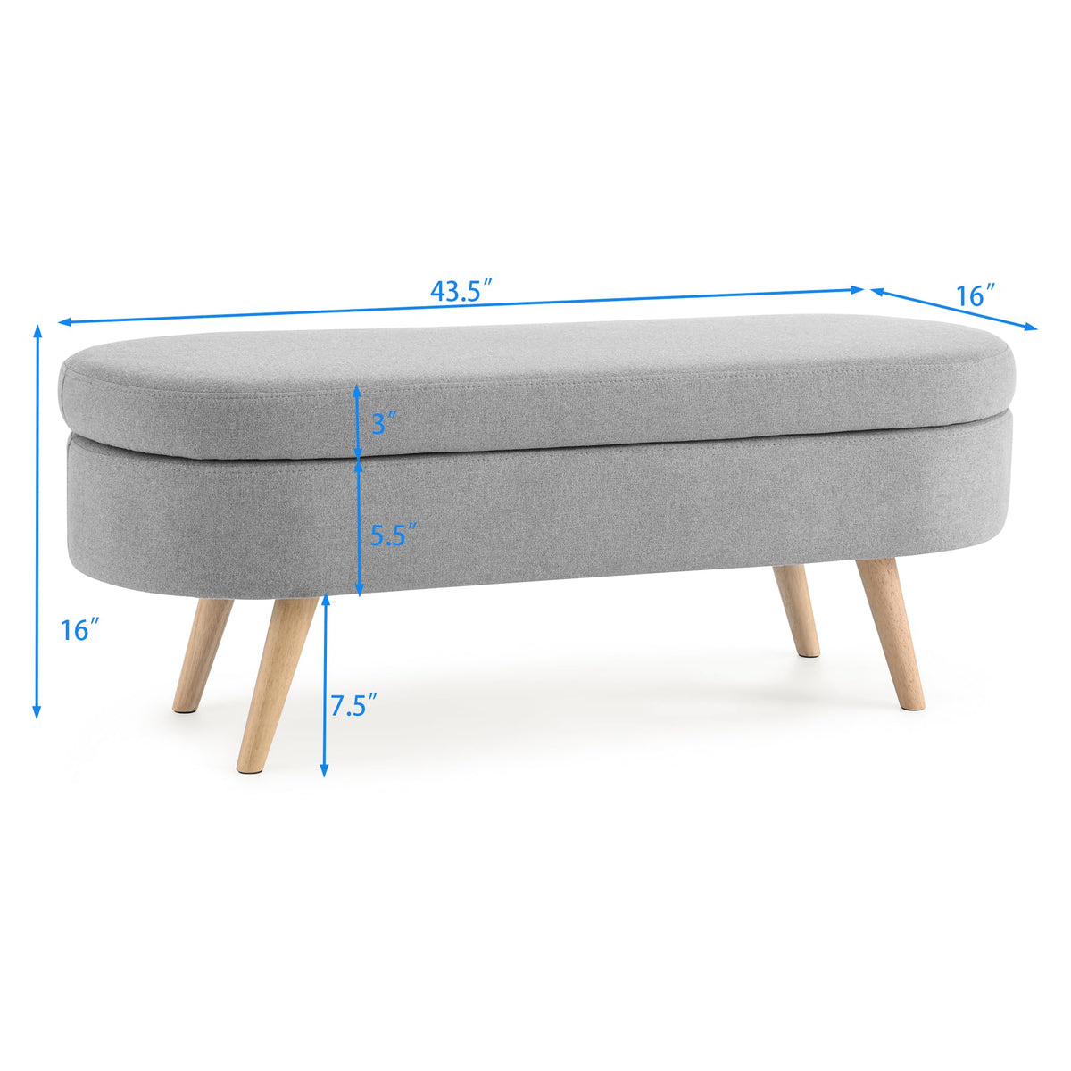 Oval Storage Bench with Linen Fabric and Rubber Wood Legs Grey X94148