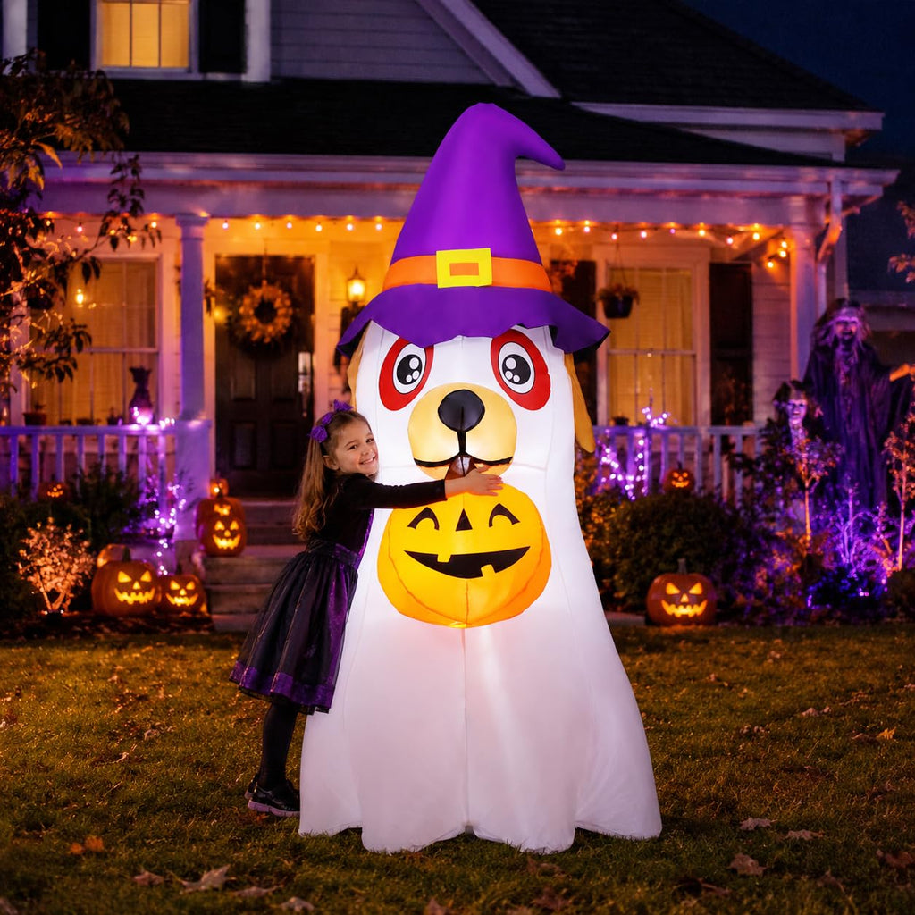 6.2 FT Halloween Inflatables Dog with Pumpkin Built-in LEDs C96368
