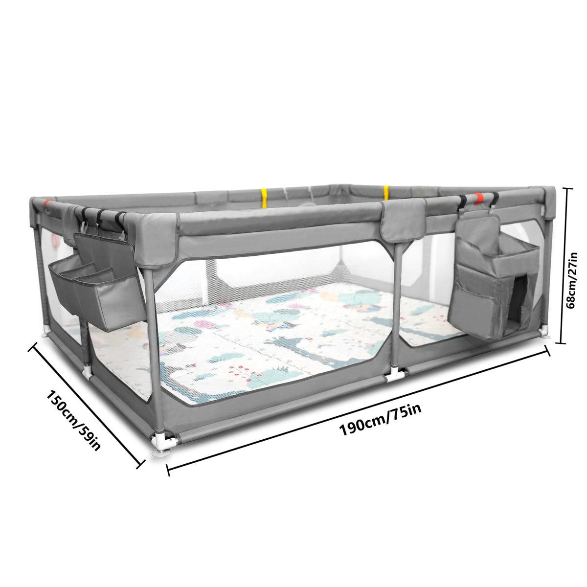 75" x 59" Grey Baby Playpen with Mat O268