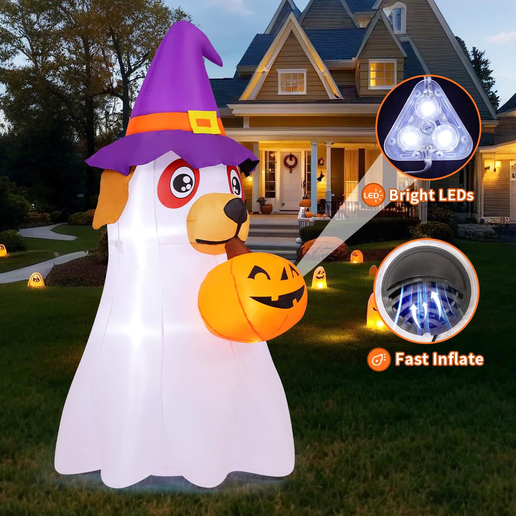 6.2 FT Halloween Inflatables Dog with Pumpkin Built-in LEDs C96368