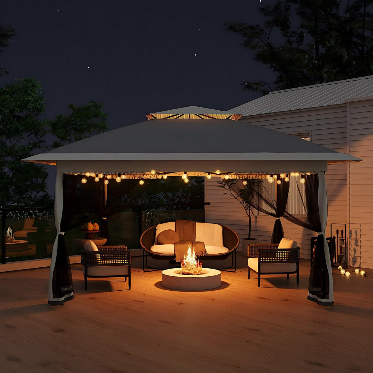 13x13FT Pop Up Gazebo with Mosquito Netting, Grey V978