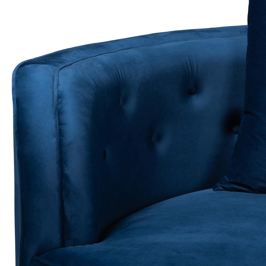 Navy Blue Velvet and Brushed Gold Metal Sofa E13503