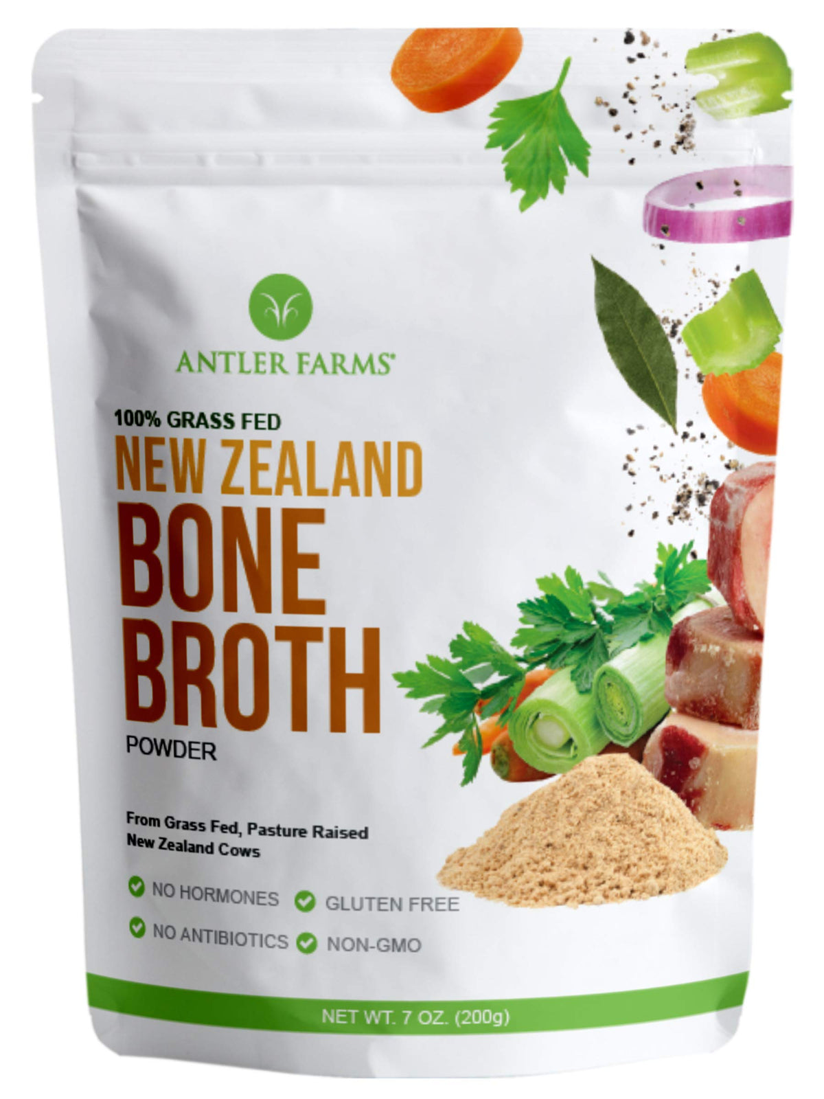 100% Grass Fed New Zealand Bone Broth Powder, 40 Servings, 200g Z9272