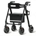 Lightweight Foldable Rollator Walker with 8" Rubber Wheels, 350lb Capacity, Black B806