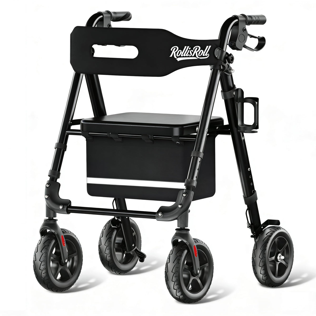 Lightweight Foldable Rollator Walker with 8" Rubber Wheels, 350lb Capacity, Black B806