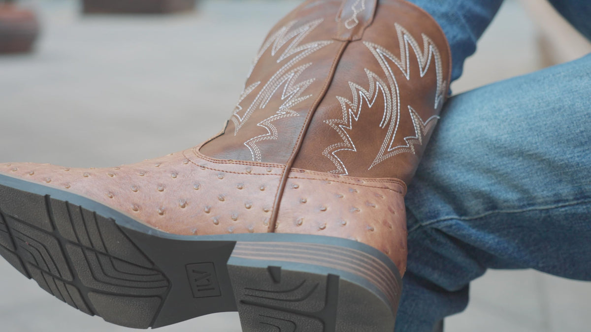 Cowboy Boots for Men Western Ostrich Embroidered Pull On Boots J11184