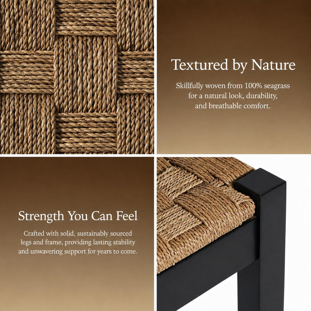 46-Inch Acacia Wood Entryway Bench with Woven Seagrass Seat Q32628