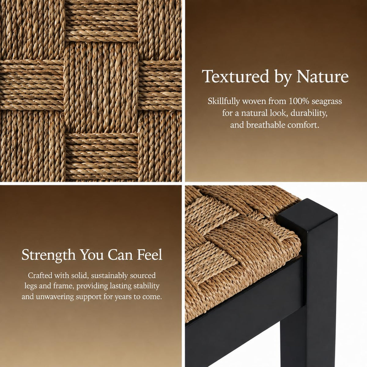 46-Inch Acacia Wood Entryway Bench with Woven Seagrass Seat Q32628