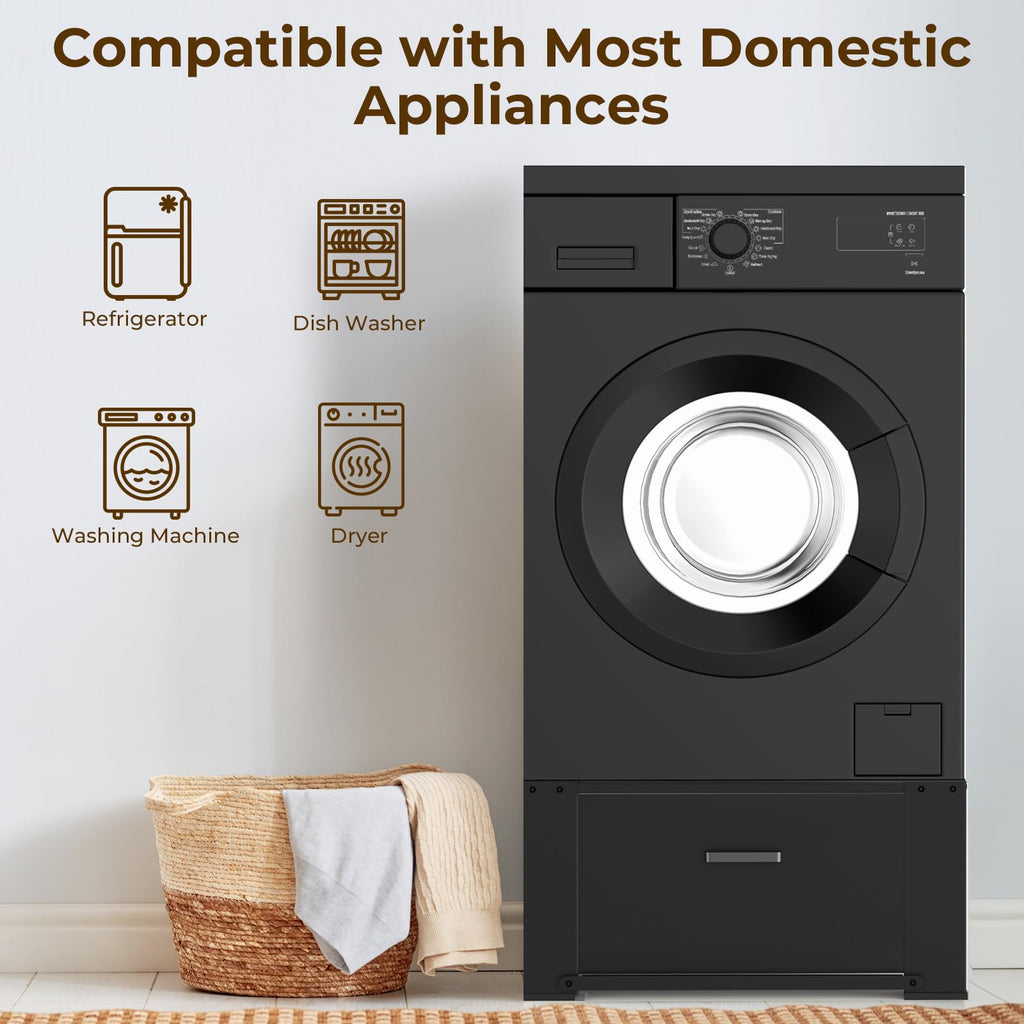 Black Washer and Dryer Pedestal with Drawer Q736111