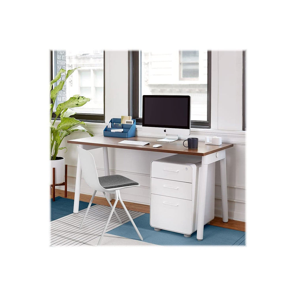White Side Chair with Grey Seat Pad O729082