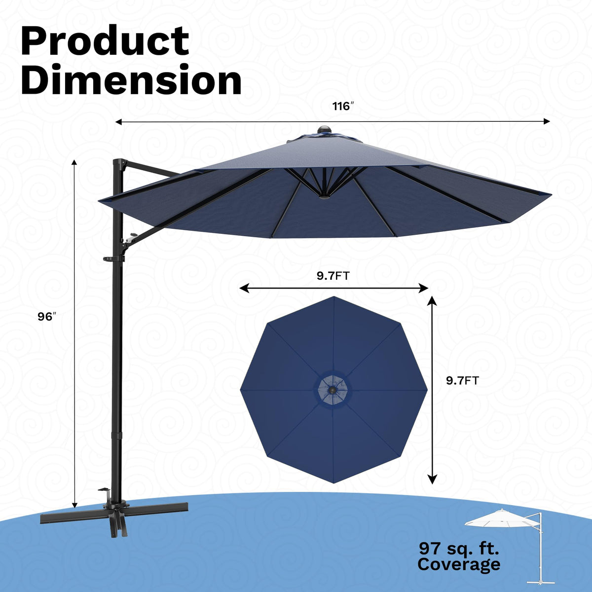 10ft Navy Blue Cantilever Patio Umbrella D730893
