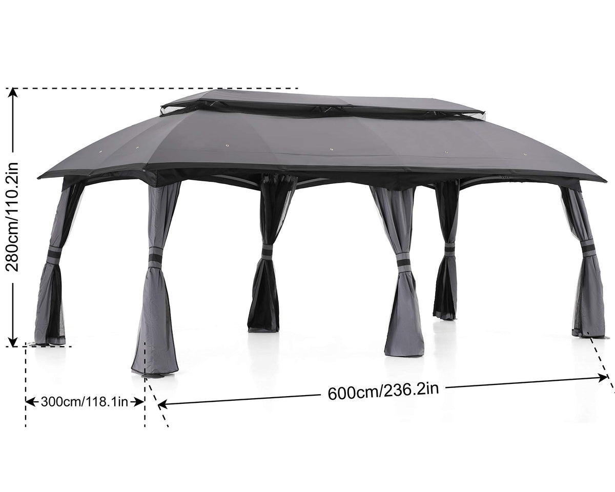 10x20 Outdoor Gazebo with Mosquito Netting and Double Roof L525