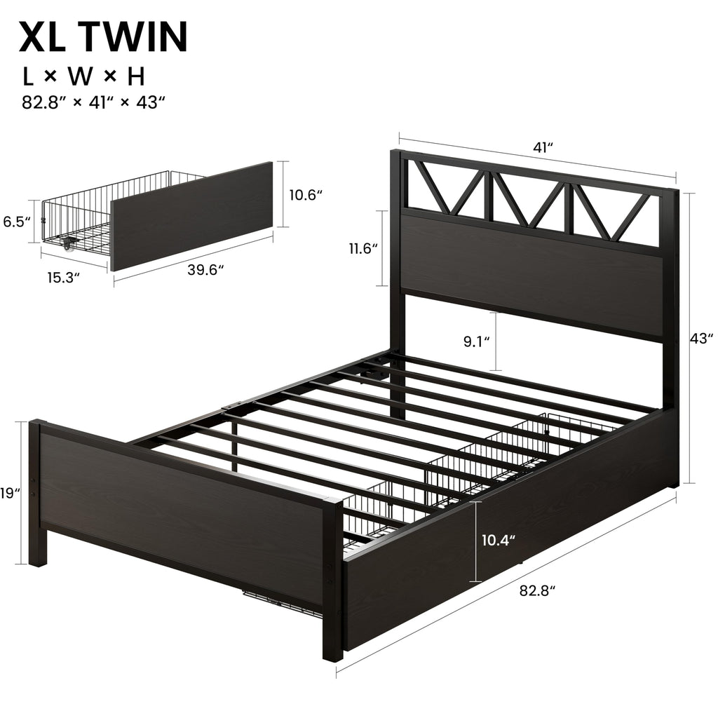 Twin XL Bed Frame with 2 Storage Drawers B928040