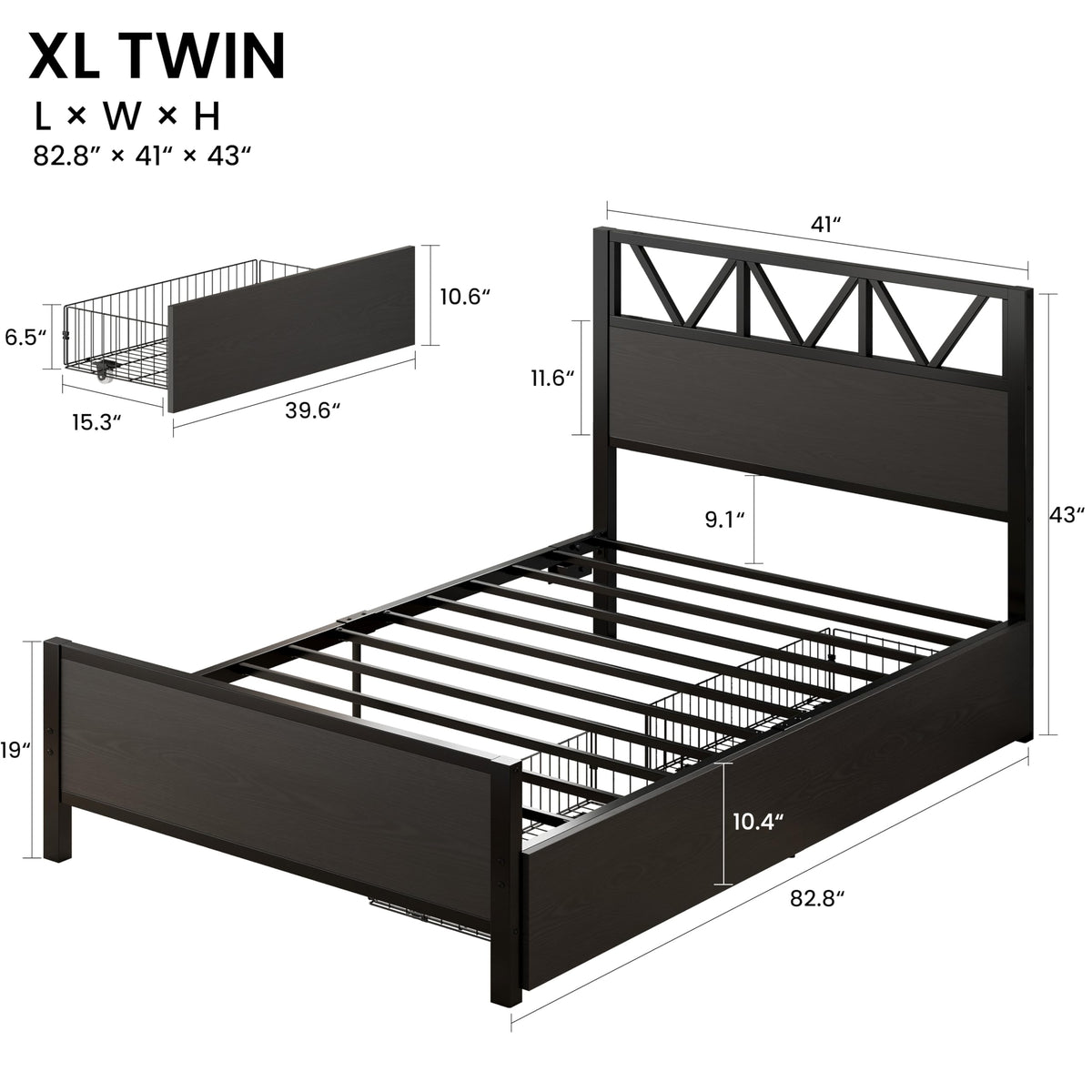 Twin XL Bed Frame with 2 Storage Drawers B928040