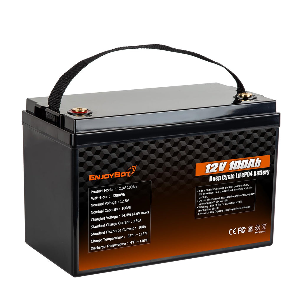 12V 100Ah LiFePO4 Lithium Battery, 100A BMS Deep Cycle Battery with Low Temp Cut Off, 2 Pack Q834