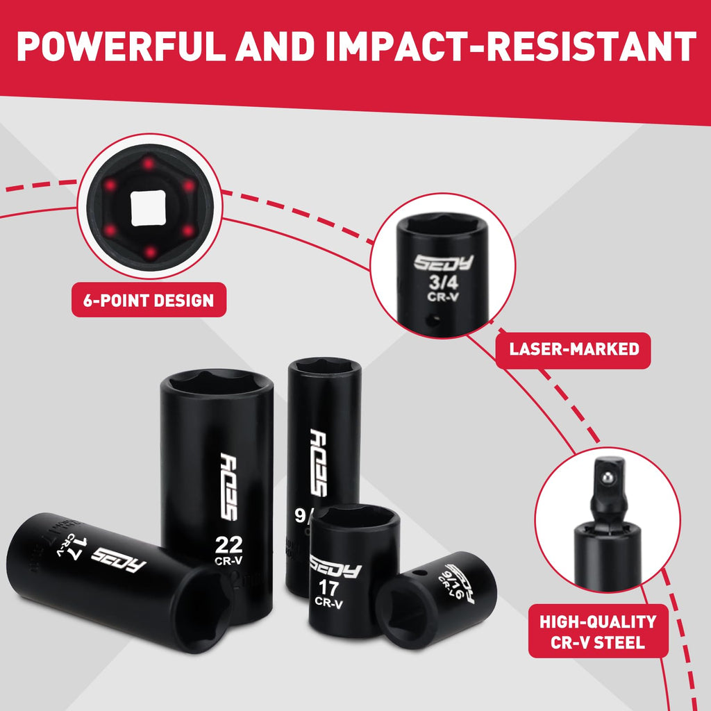 96-Piece 3/8" Drive Impact Socket Wrench and Bit Set, SAE & Metric, Cr-V Standard & Deep Sockets V220400