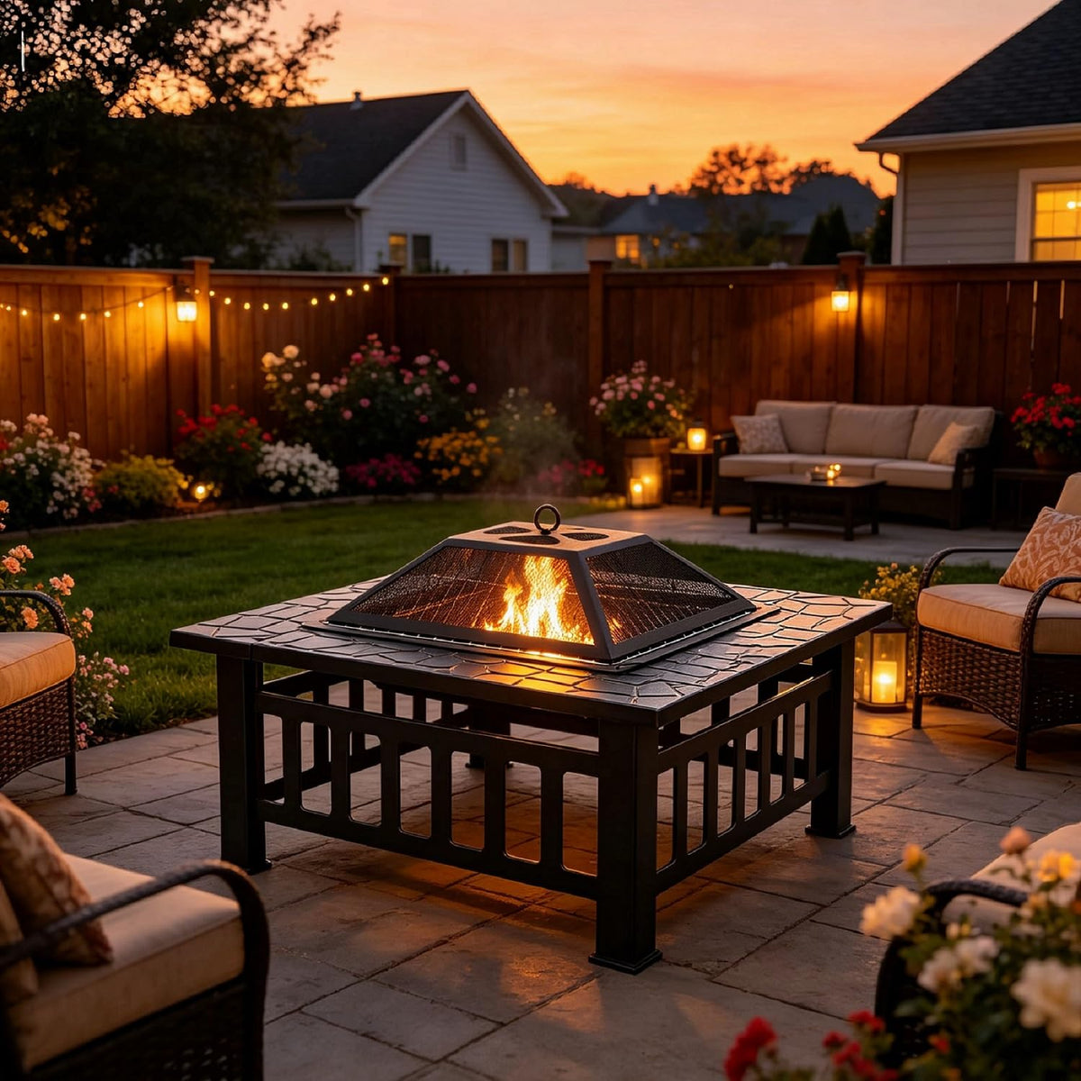 32" Square Metal Wood Burning Fire Pit Table B380404