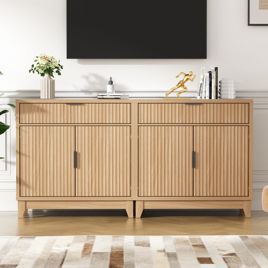 32" Fluted Oak Sideboard Buffet Cabinet with Storage J10665