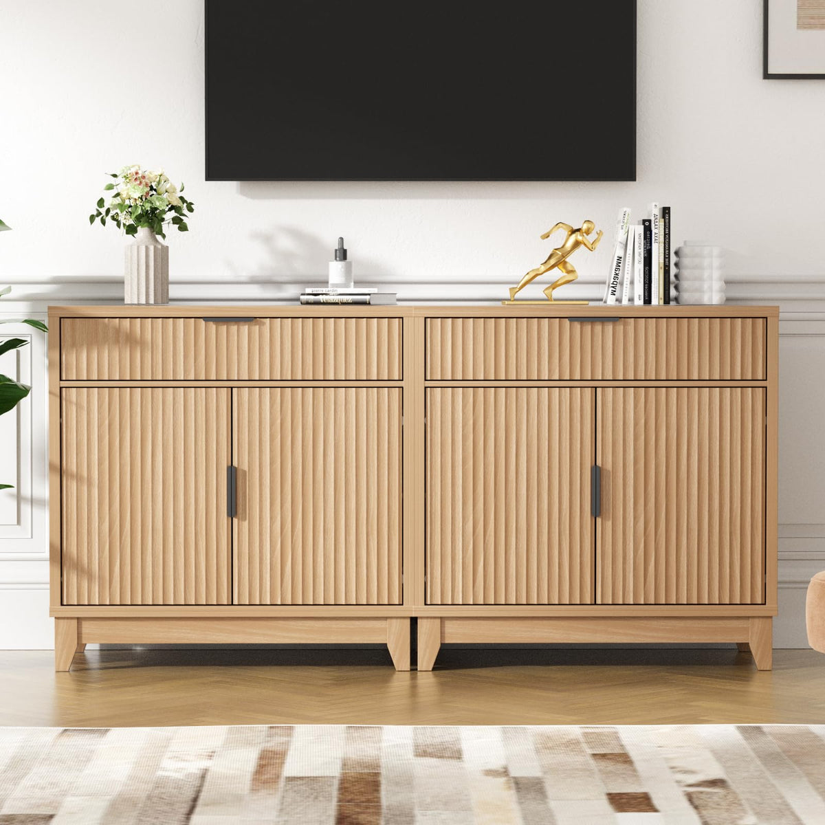 32" Fluted Oak Sideboard Buffet Cabinet with Storage J10665