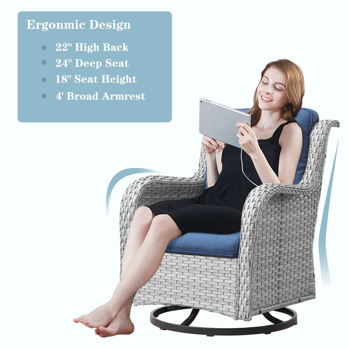 8 Piece Wicker Patio Furniture Set with Swivel Rocker Chairs and Coffee Table N744