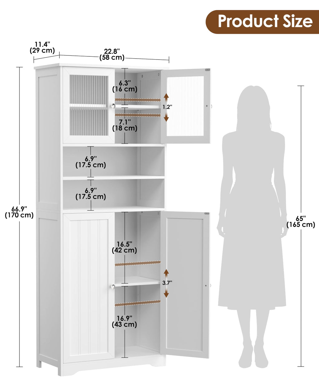 66.9" H Tall White Bathroom Storage Cabinet M265072