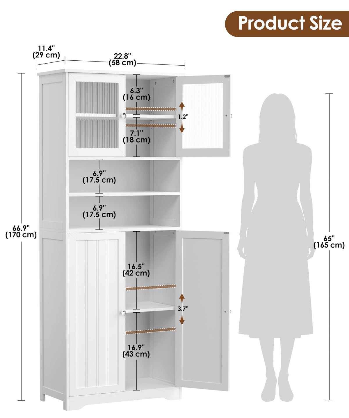 66.9" H Tall White Bathroom Storage Cabinet M265072