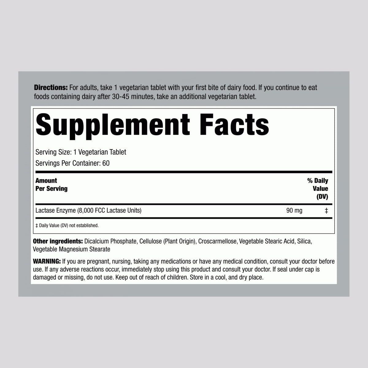 Lactase Enzyme 8000 FCC 60 Tablets I24098