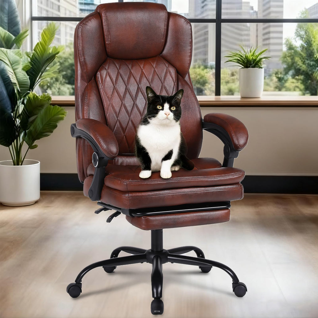 Big and Tall Ergonomic High Back PU Leather Reclining Office Chair with Footrest H5662