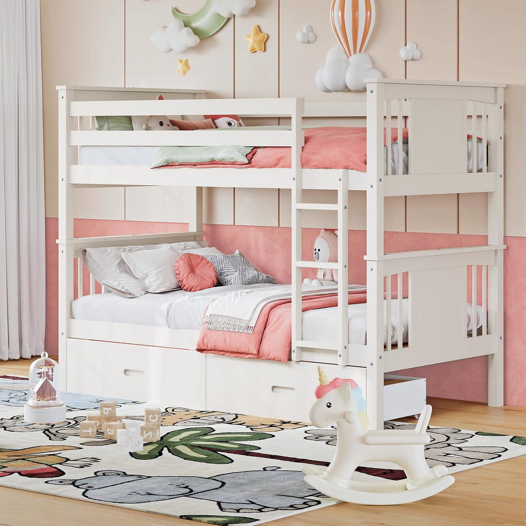 Solid Wood Twin-Over-Twin Bunk Bed with 2 Storage Drawers G3038