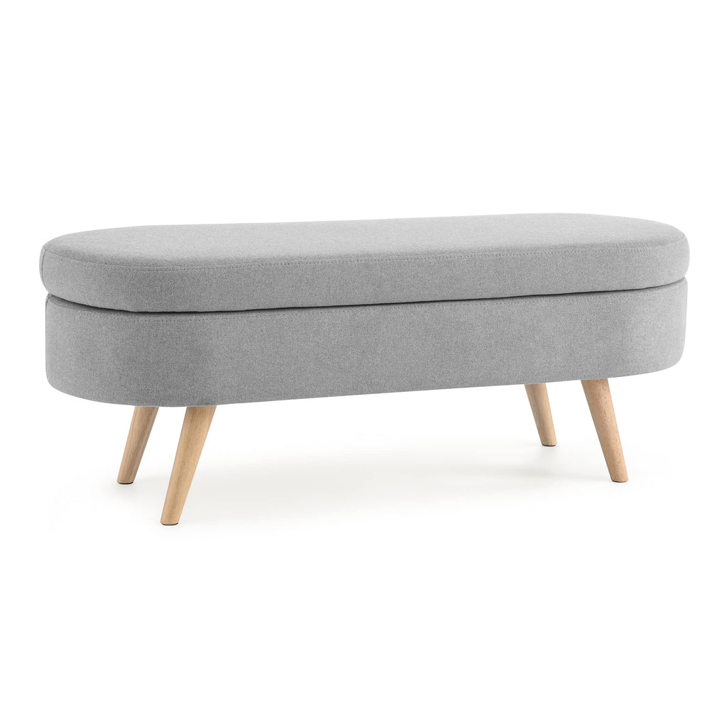 Oval Storage Bench with Linen Fabric and Rubber Wood Legs Grey X94148