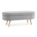 Oval Storage Bench with Linen Fabric and Rubber Wood Legs Grey X94148