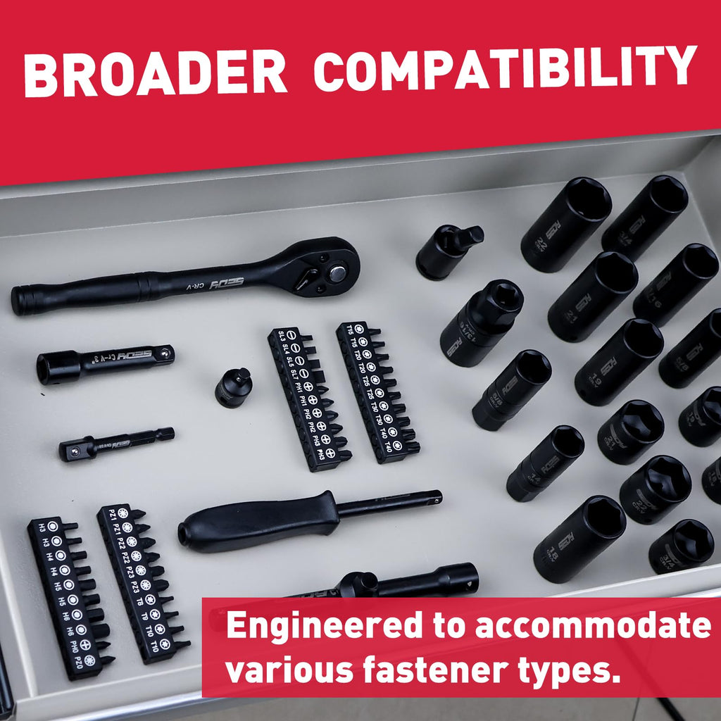 96-Piece 3/8" Drive Impact Socket Wrench and Bit Set, SAE & Metric, Cr-V Standard & Deep Sockets V220400