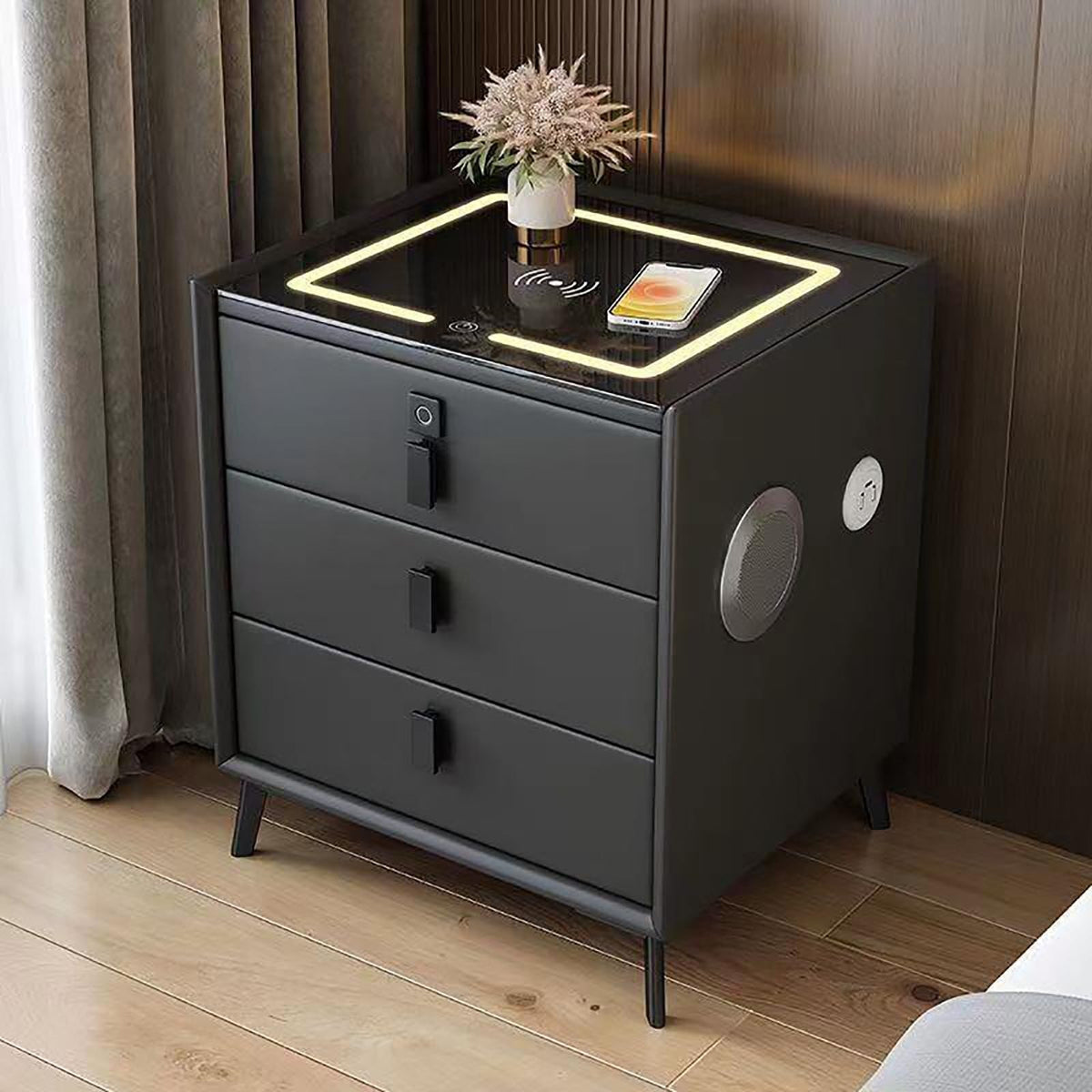 Smart Bedside Table with Fingerprint Reader and Wireless Charging Station N9178
