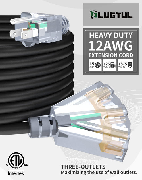 100Ft 12 Gauge Extension Cord with 3-Outlets A672