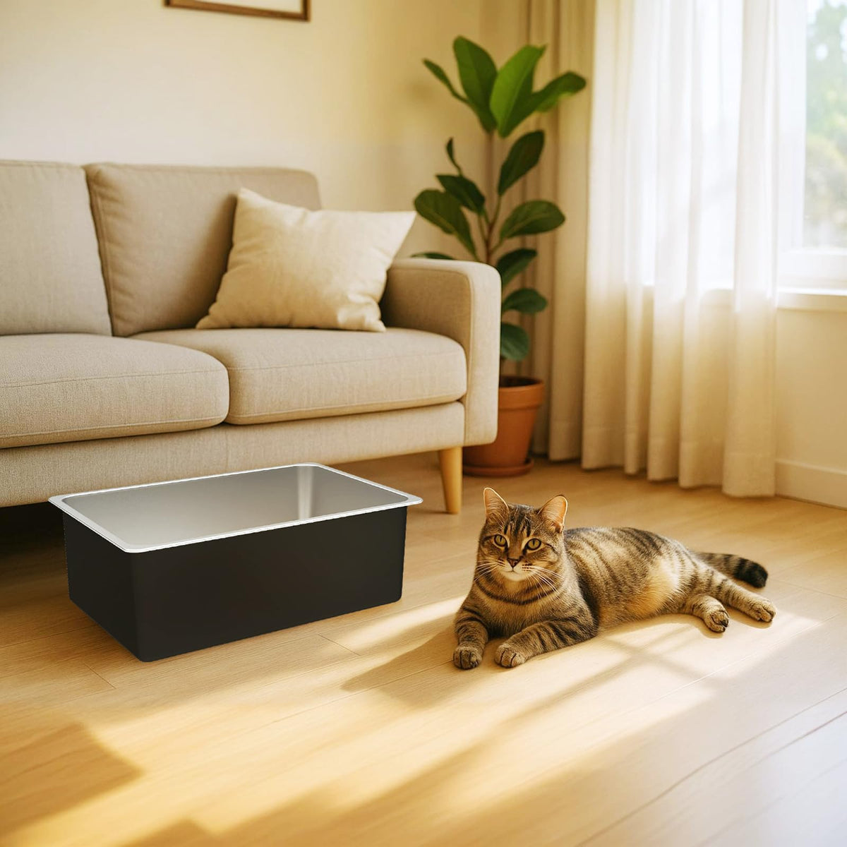High Sided Stainless Steel Cat Litter Box B236