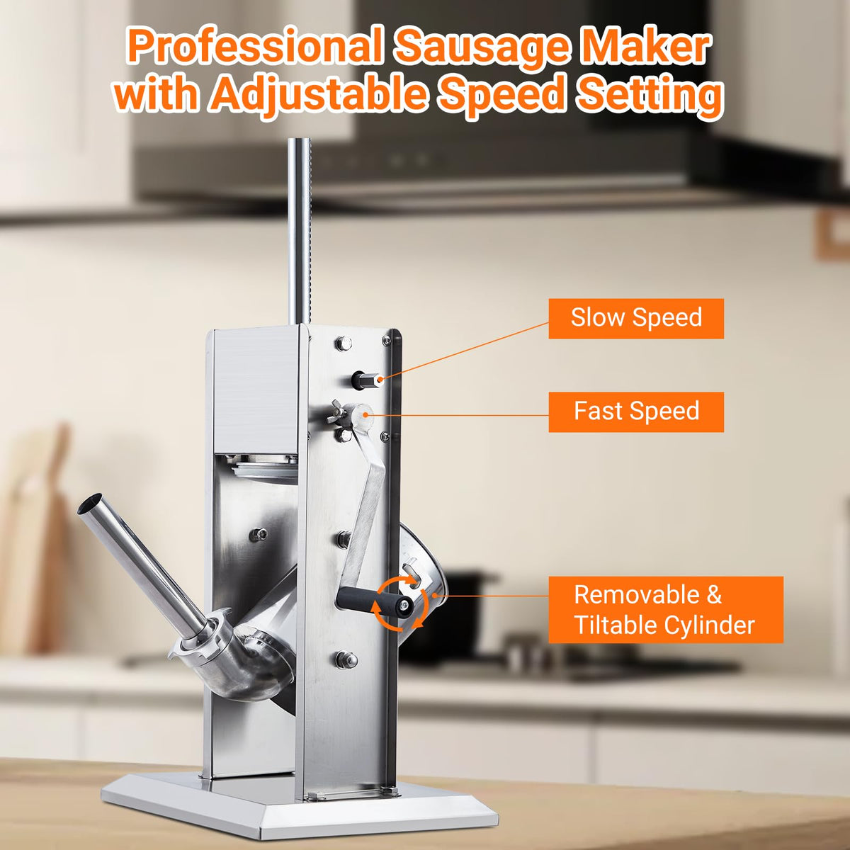 Manual Stainless Steel Sausage Stuffer with 5 Stuffing Tubes V826874