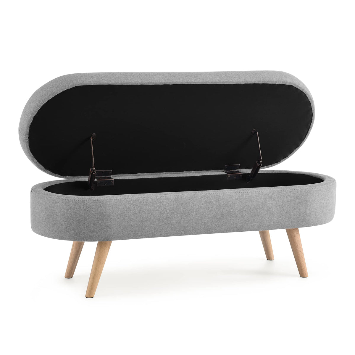 Oval Storage Bench with Linen Fabric and Rubber Wood Legs Grey X94148