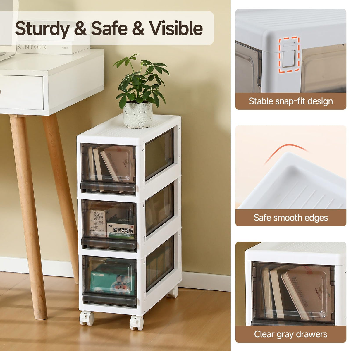 3 Drawer Plastic Storage Organizer with Wheels Z8701