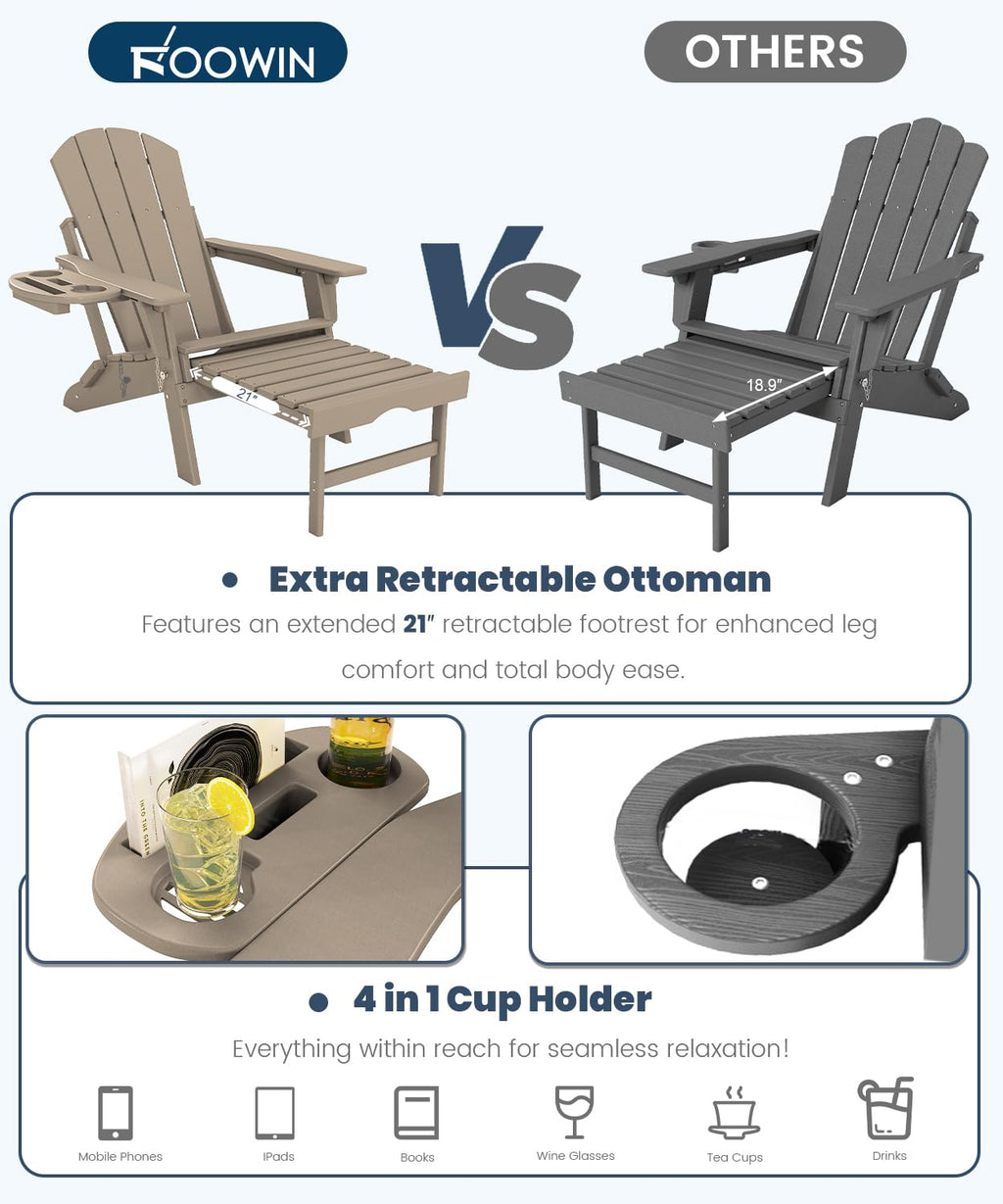 Folding Adjustable Adirondack Chair with Ottoman Set of 2 X6382