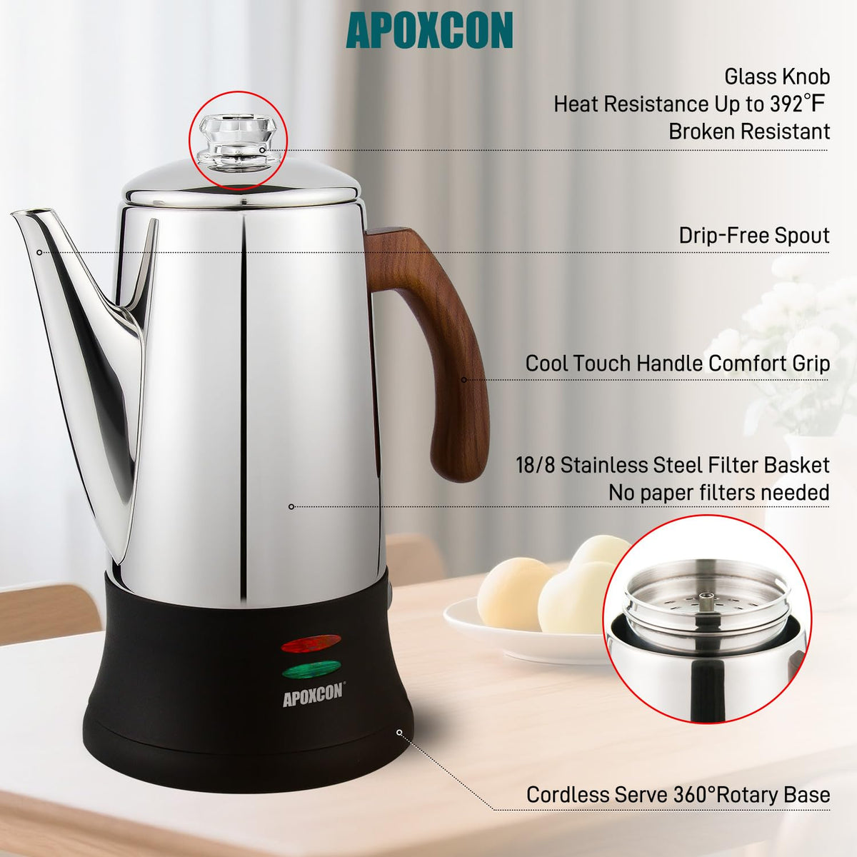 Electric Stainless Steel Coffee Percolator 8 Cup L929431
