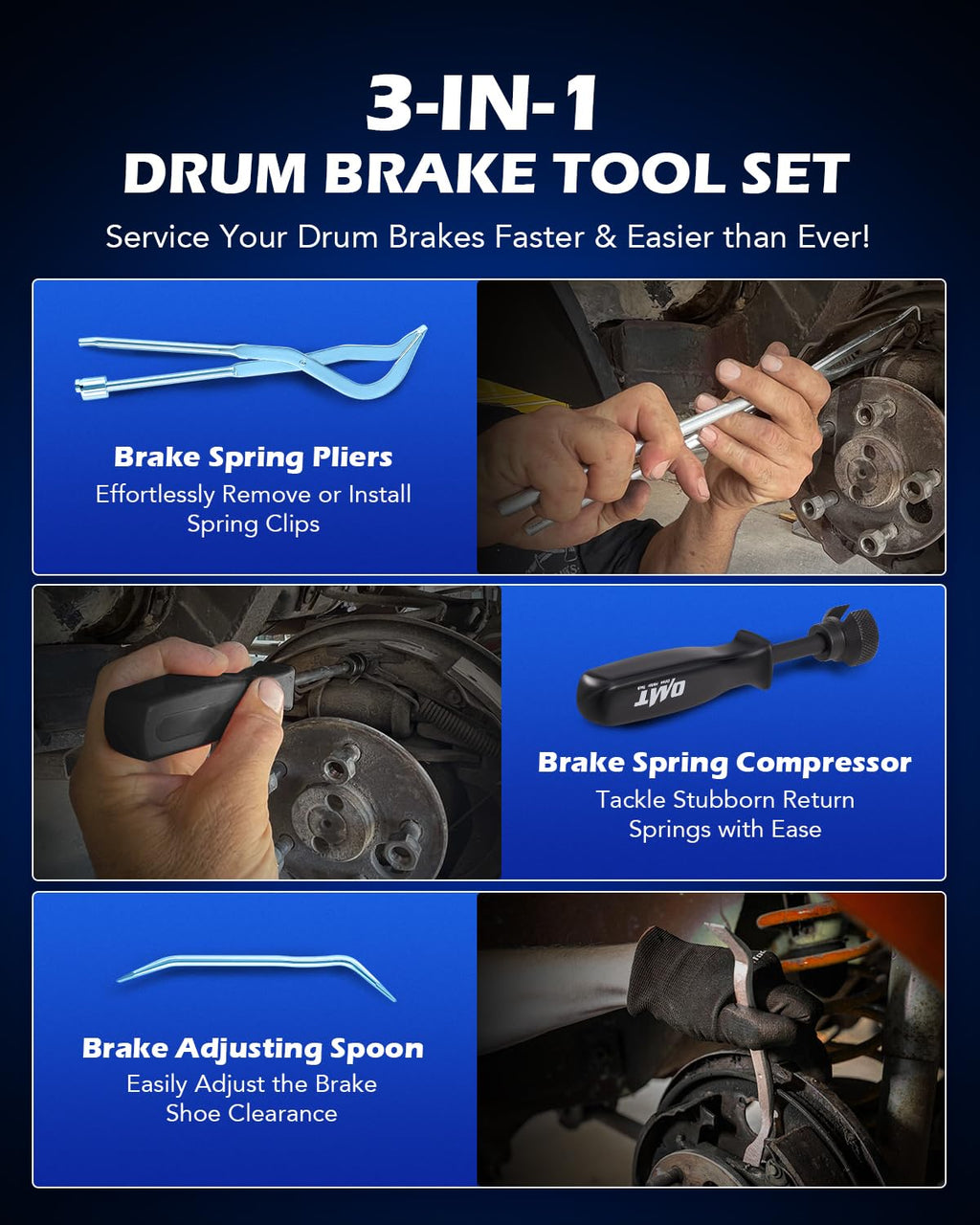 3pc Drum Brake Tool Kit with Spring Compressor and Adjustment Spoon R6074