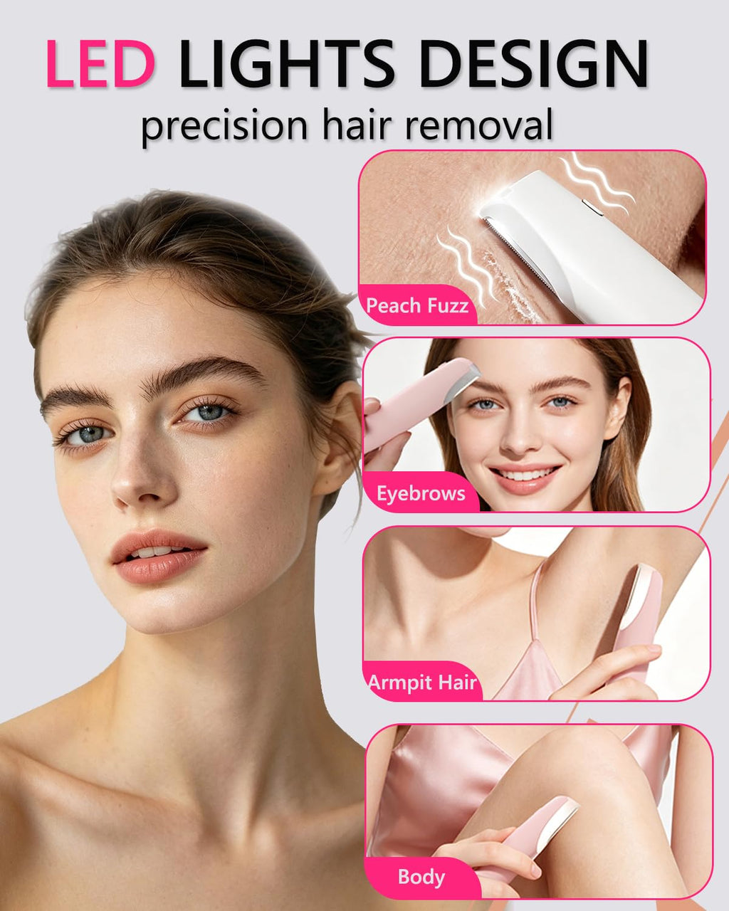 Pink Dermaplane Razor with LED Light and 4 Replacement Blades Q376676