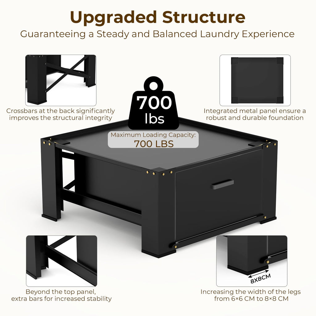 Black Washer and Dryer Pedestal with Drawer Q736111