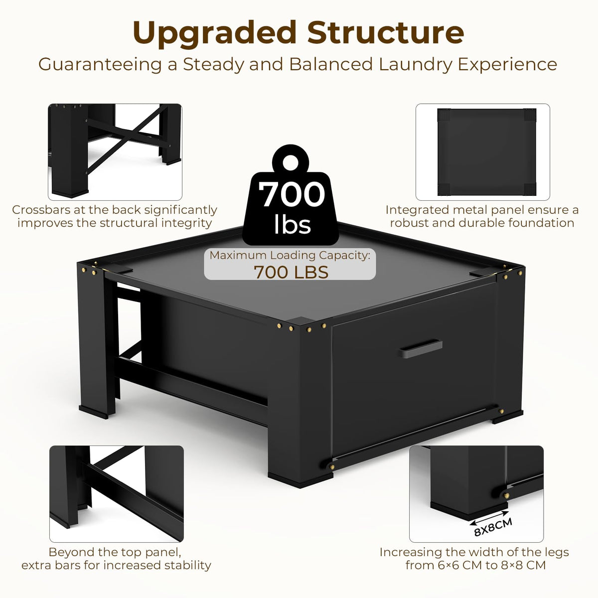 Black Washer and Dryer Pedestal with Drawer Q736111