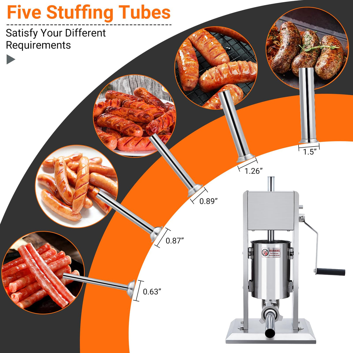 Manual Stainless Steel Sausage Stuffer with 5 Stuffing Tubes V826874