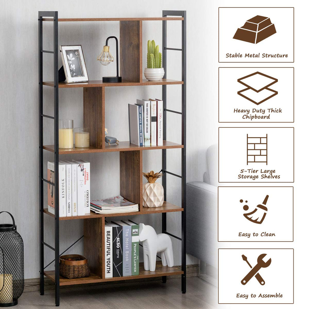 5-Tier Wood Bookshelf with Metal Frame W23505