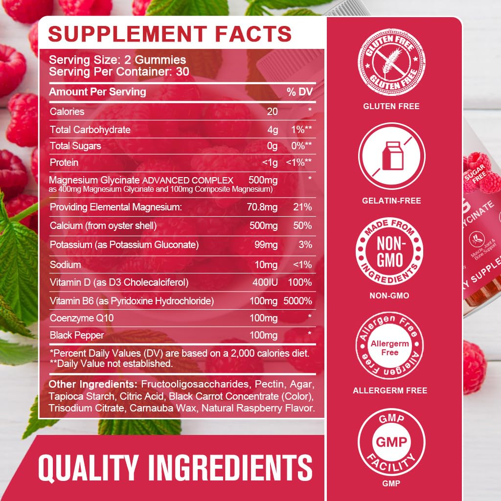 Magnesium Glycinate Gummies 400 mg with Vitamin D, B6 - 60 Gummies V55319