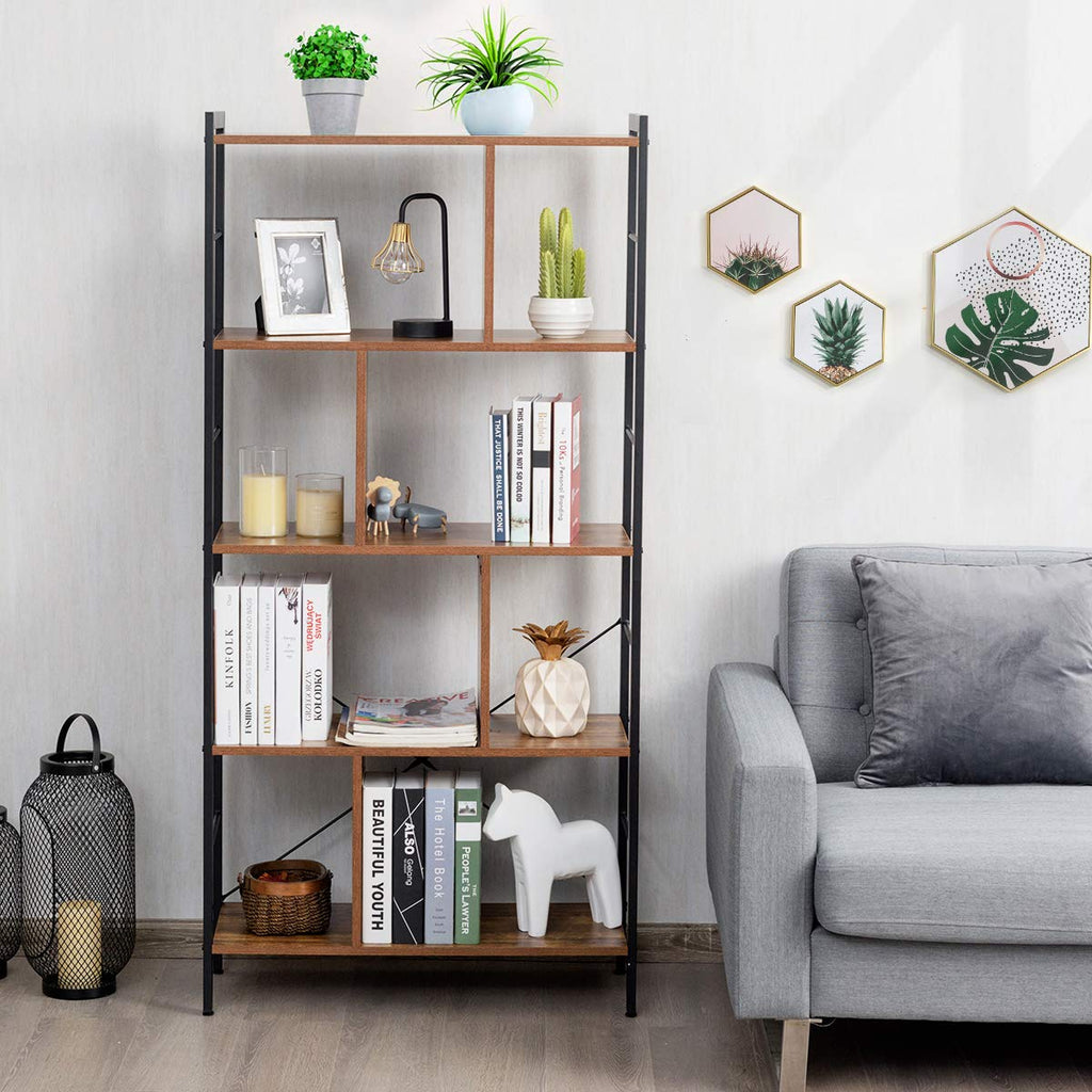 5-Tier Wood Bookshelf with Metal Frame W23505