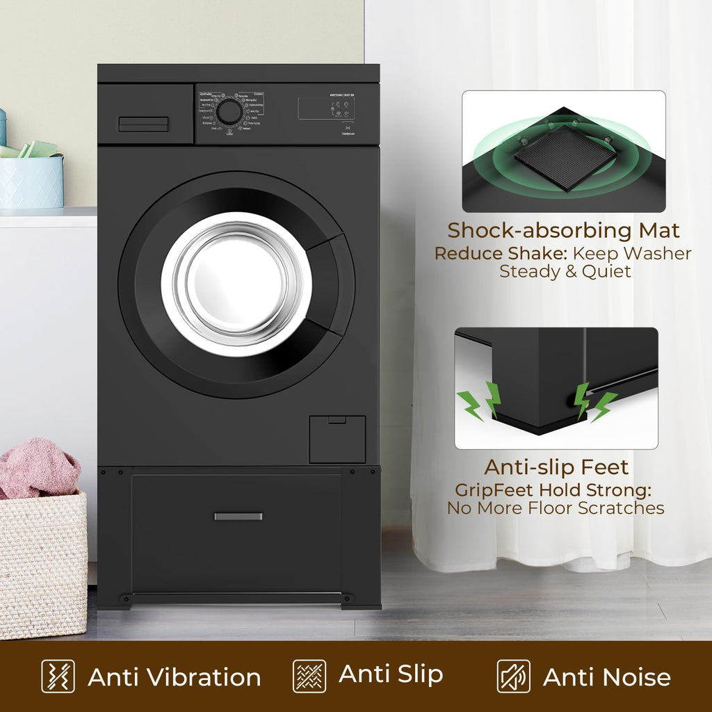 Black Washer and Dryer Pedestal with Drawer Q736111