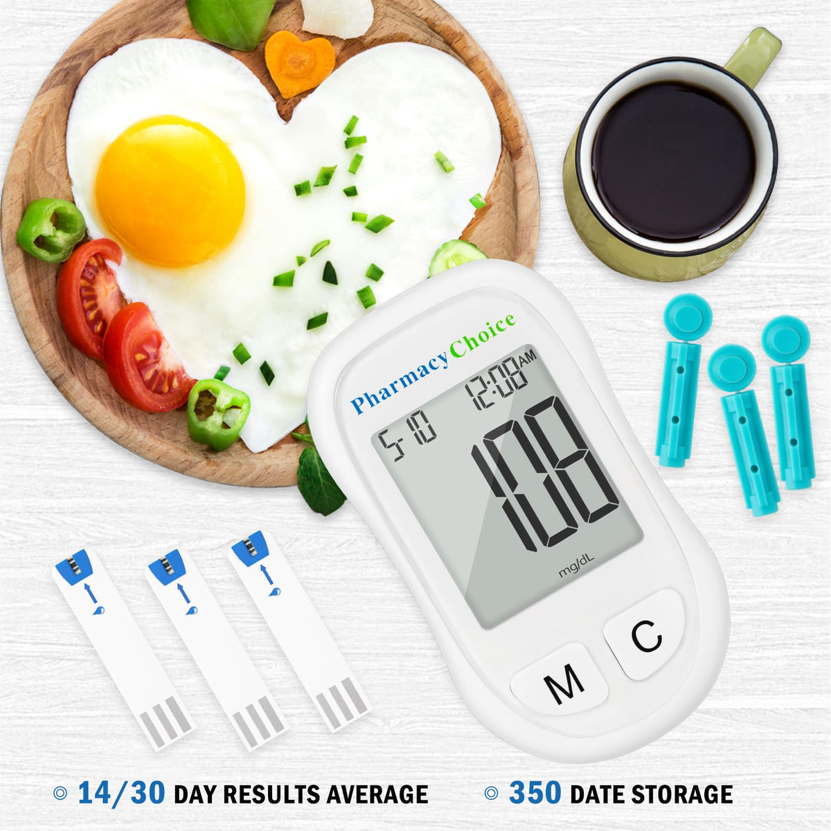 Blood Glucose Monitor Kit, 100 Strips, Meter, Lancing Device J3445
